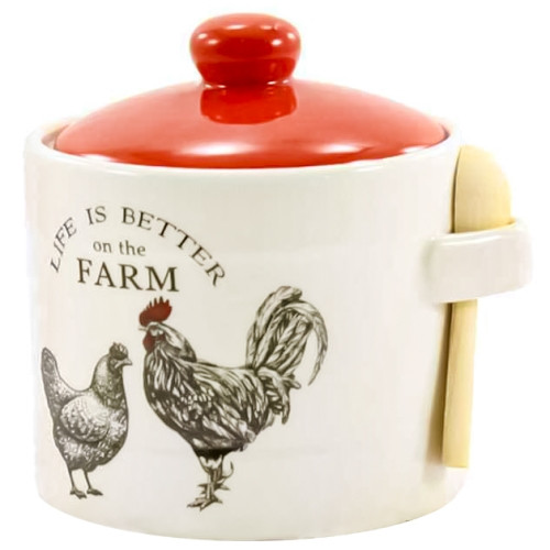 Банка керамічна з дерев'яною ложкою 450мл Ферма, фото 1