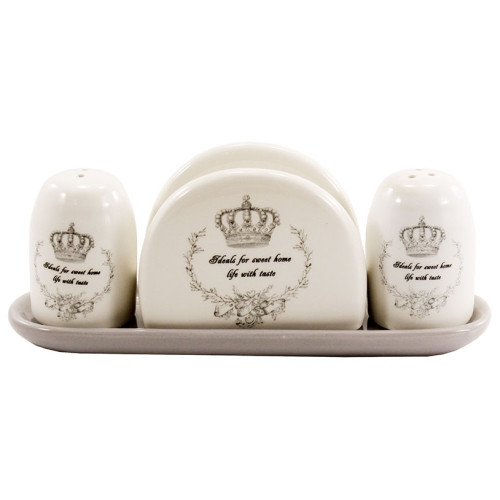 Набір керамічний для спецій з серветницею на керамічній підставці Корона, фото 1