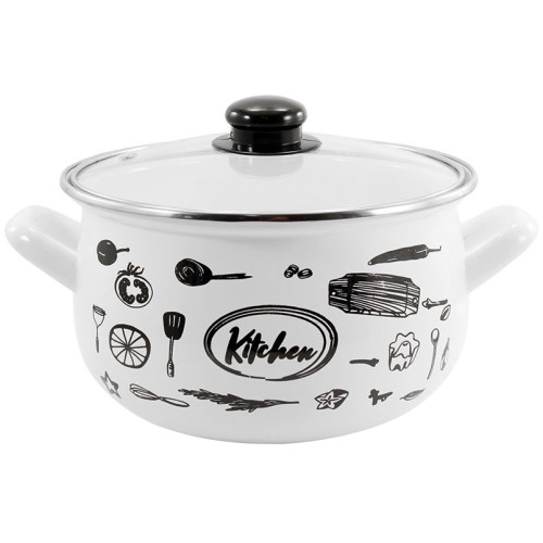 Каструля емальована 3л Kitchen Whited, фото 1