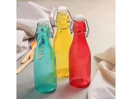 Пляшка скляна 1 л червона з бугельним корком