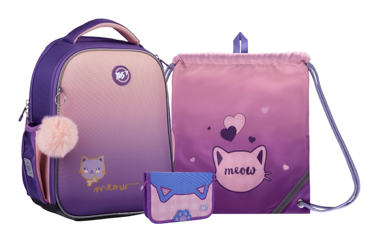 Шкільний набір YES H-100 Happy Kitty (рюкзак, пенал, сумка) 115-130 см