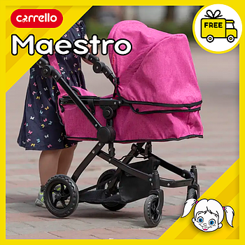 Коляска для ляльок 2 в 1 Carrello Maestro 9651B із сумкою Темно-рожевий