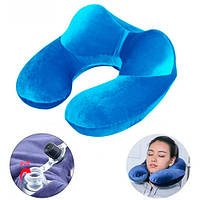 Надувная подушка дорожная U-образная с подголовником, бархатINTOP