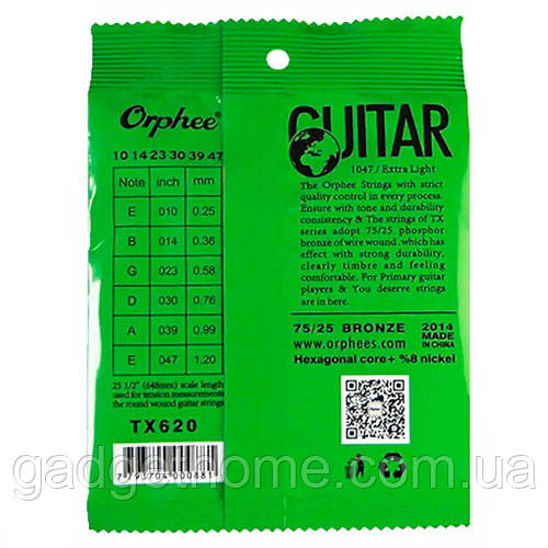 ТОП! Струни для акустичної гітари 6шт 10-47", 0.25-1.20мм, Orphee TX620 - (gHome), фото 1
