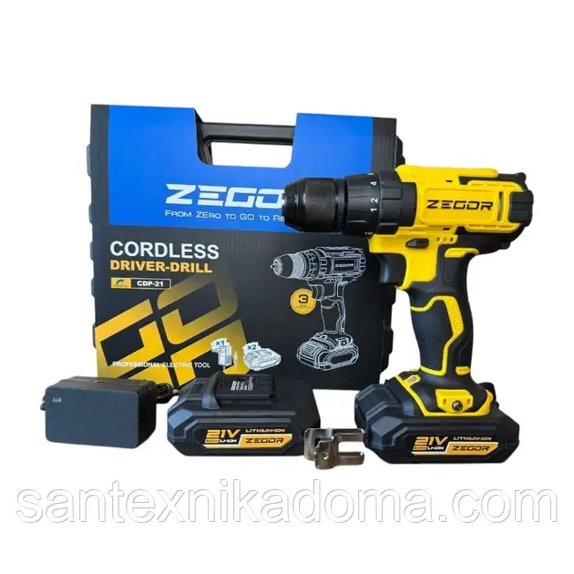 Акумуляторний шуруповерт 21V Zegor CDP-21, 2 акумулятори 2000 мАг PROFESSIONAL