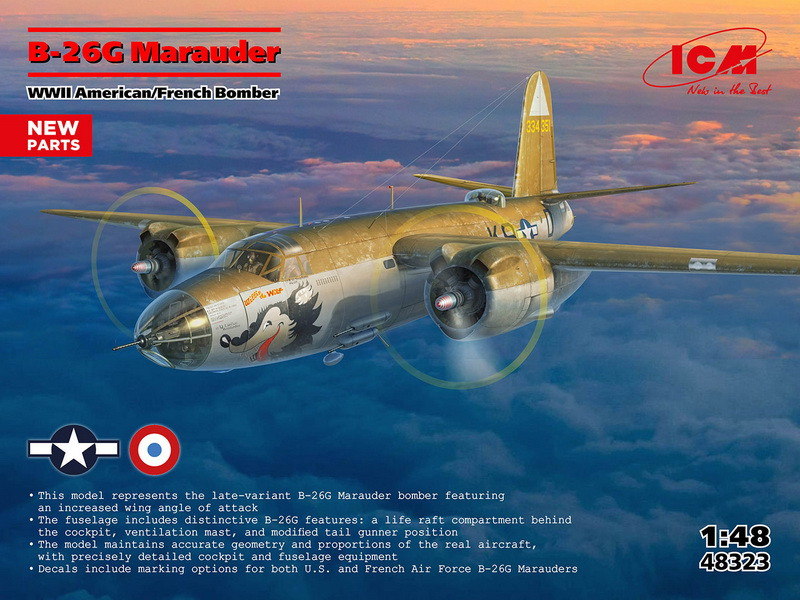 Пластикова модель 1/48 ICM 48323 американський/французський бомбардувальник B-26G Marauder