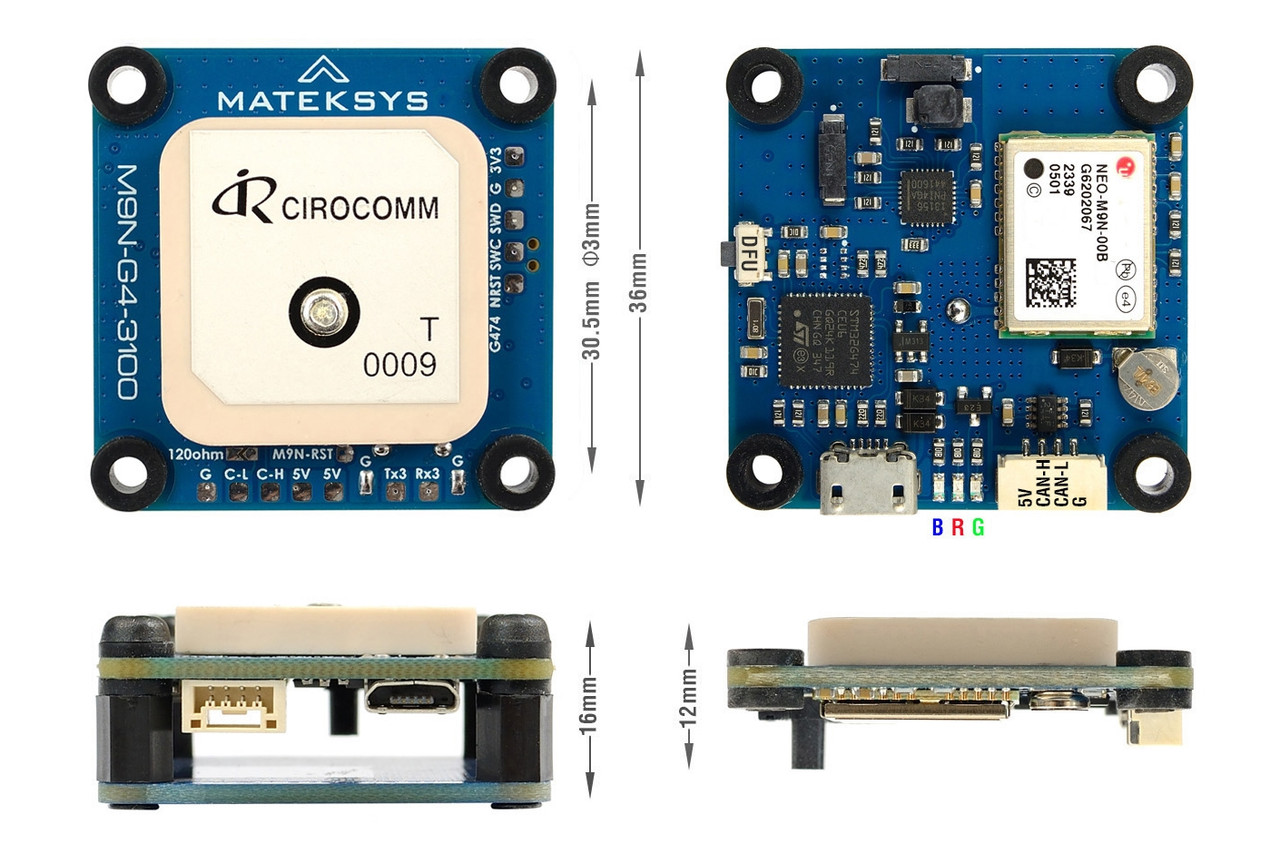 Приймач GPS Matek M9N-G4-3100 з компасом та СAN-хабом, фото 1