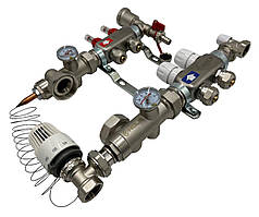 Колектор для теплої підлоги Nolf на 2 контури (нержавіюча сталь) в зборі без насоса (бічне підключення) Німеччина