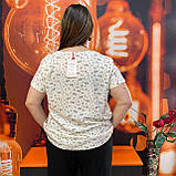 Блуза Nita жіноча короткий рукав штапель принт квіти 54/56 молочна, фото 7