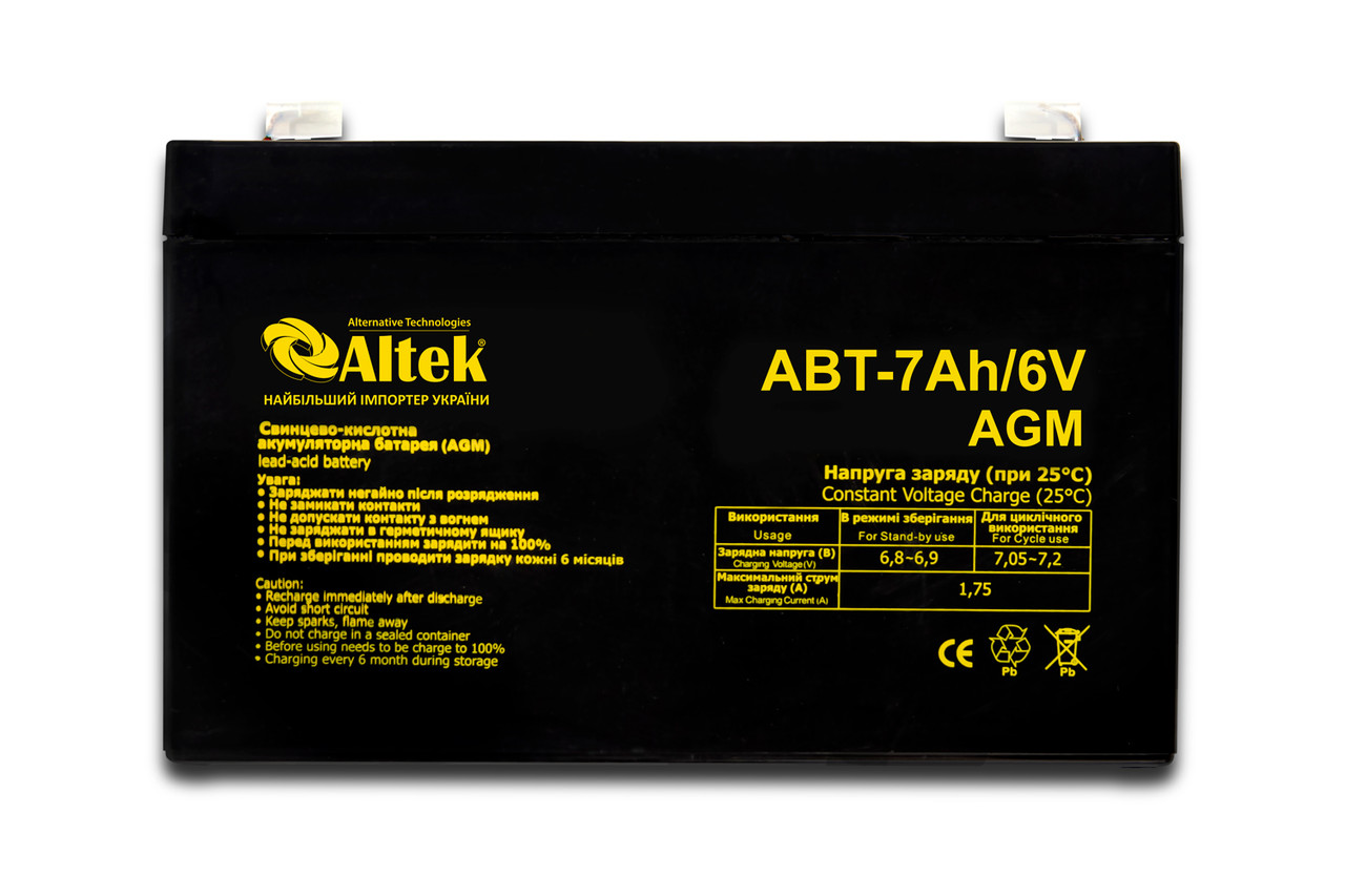 Акумулятор ALTEK ABT 7Ah 6V AGM, фото 1