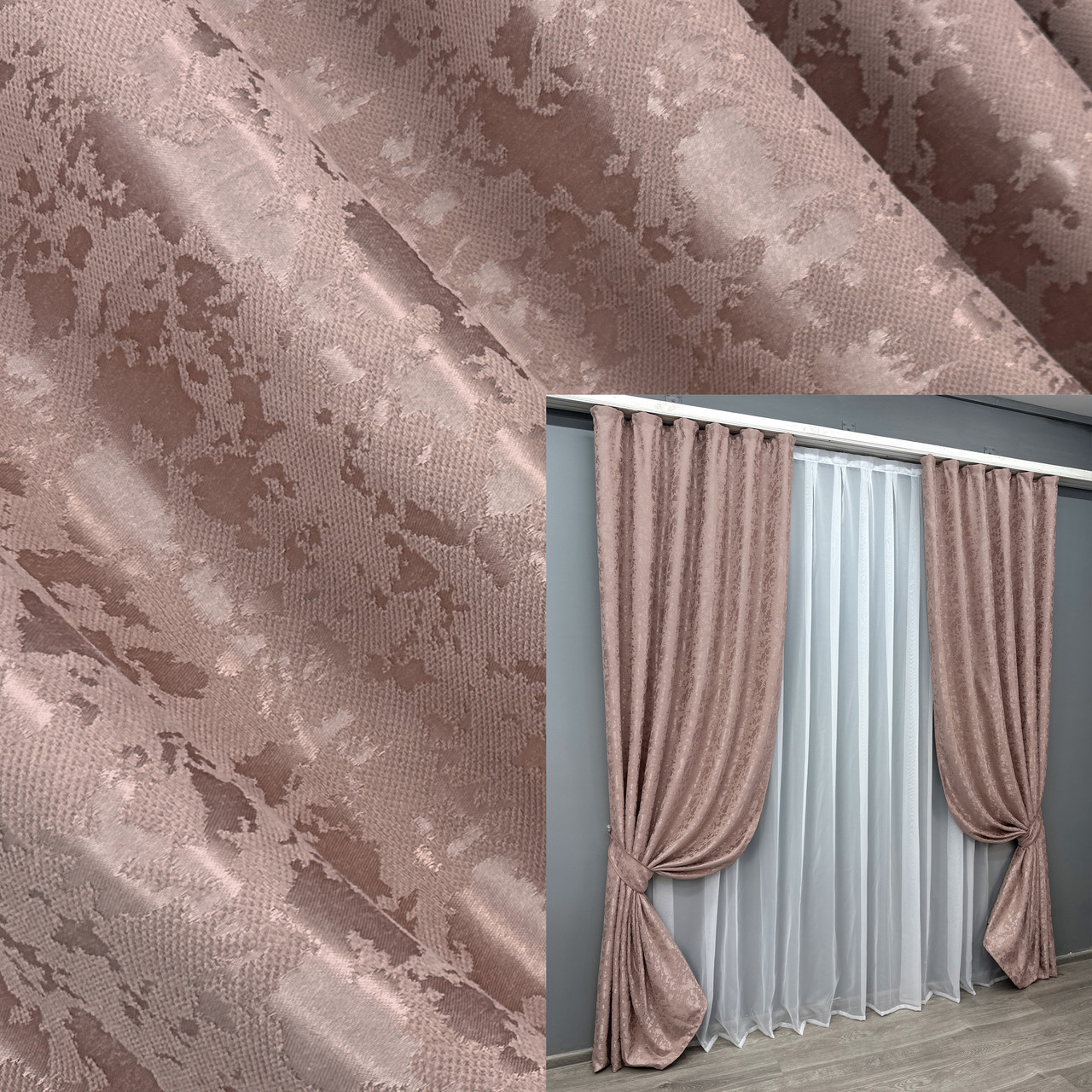 Комплект штор (2шт. 1,5х2,75м.) льон мармур, колекція "Pavliani VO". Колір пудровий. Код 1716ш 33-0616, фото 1