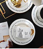 Чашка з блюдцем і ложкою «Котики». Керамічна кружка 250 мл. Подарунковий набір, сервіз. Білий, фото 6