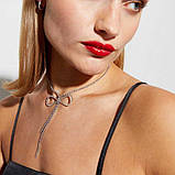 Жіноче кольє намисто бантик сріблясте зі стразами, фото 4