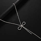 Жіноче кольє намисто бантик сріблясте зі стразами, фото 2