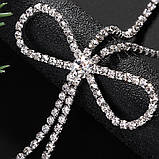 Жіноче кольє намисто бантик сріблясте зі стразами, фото 3