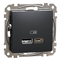 SEDNA DESIGN Розетка зарядна USB А+С АНТРАЦИТ