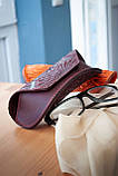 Футляр для окулярів шкіряний жіночий Бордовий Марсала з орнаментом Соняхи, фото 2