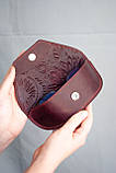 Футляр для окулярів шкіряний жіночий Бордовий Марсала з орнаментом Соняхи, фото 5