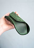 Футляр для окулярів шкіряний жіночий зелений з орнаментом Соняхи, фото 8