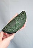 Футляр для окулярів шкіряний жіночий зелений з орнаментом Соняхи, фото 7