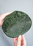 Футляр для окулярів шкіряний жіночий зелений з орнаментом Соняхи, фото 6