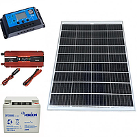 Сонячна панель 100W + інвертор 1000/2000 + ШИМ 30А та АКБ 12V 40Ah 480W (резервне живлення для дому)