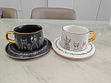 Чашка з блюдцем і ложкою «Котики». Керамічна кружка 250 мл. Подарунковий набір, сервіз. Білий, фото 10
