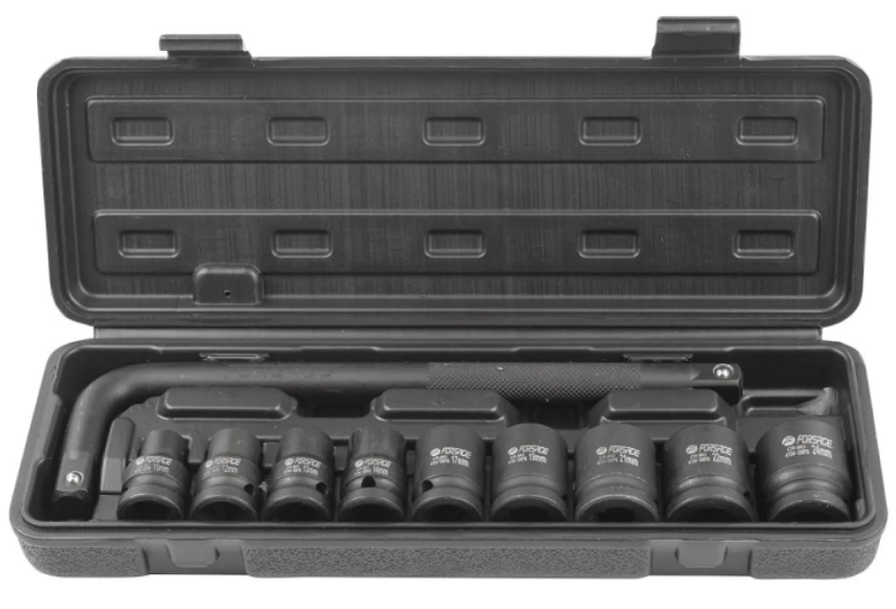 Набір ударних головок 1/2", 10ін. (10,12,13,14,17,19,21,22,24мм + вороток Г-подібний) Forsage F-4104-5MPB