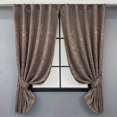 Комплект (2шт. 1,3х1,7м) готових штор, льон мармур, колекція "Pavliani VO". Колір какао. Код 1718ш 35-0344