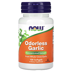 Часник, Odorless Garlic, Now Foods, без запаху, концентрований екстракт, 100 м'яких капсул (25 мг в м'якій капсулі)