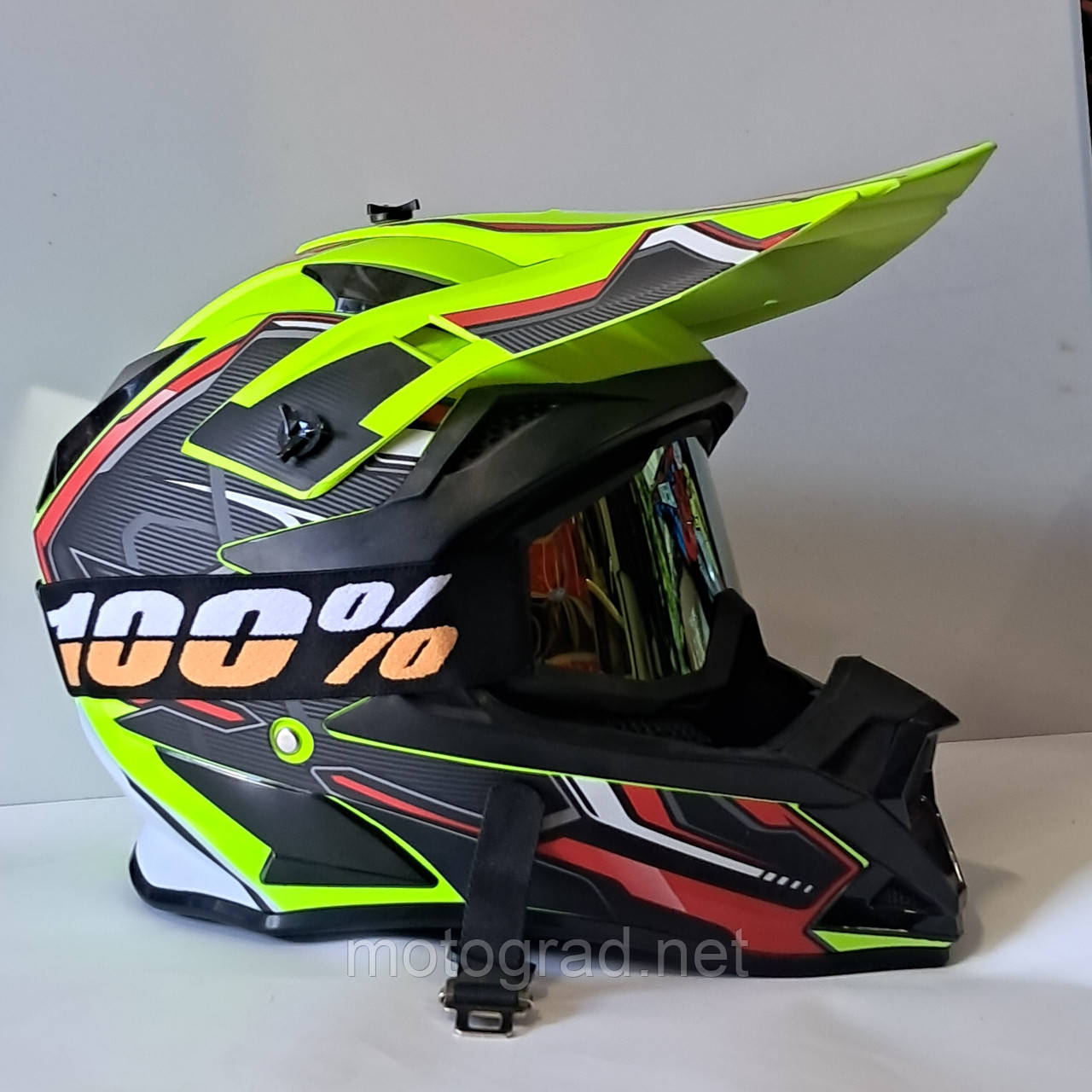 Мото шолом ендуро HMT LV Cool Yellow з окулярами в комплекті, фото 1