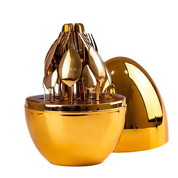 Набір столових приборів на 6 персон 24 шт з підставкою 29 х 19.5 см Золотий HP7882GL