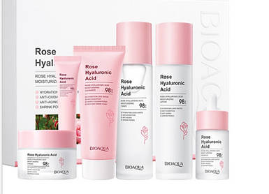 Подарунковий набір косметики для обличчя 6в1 BIOAQUA Rose з гіалуроновою кислотою