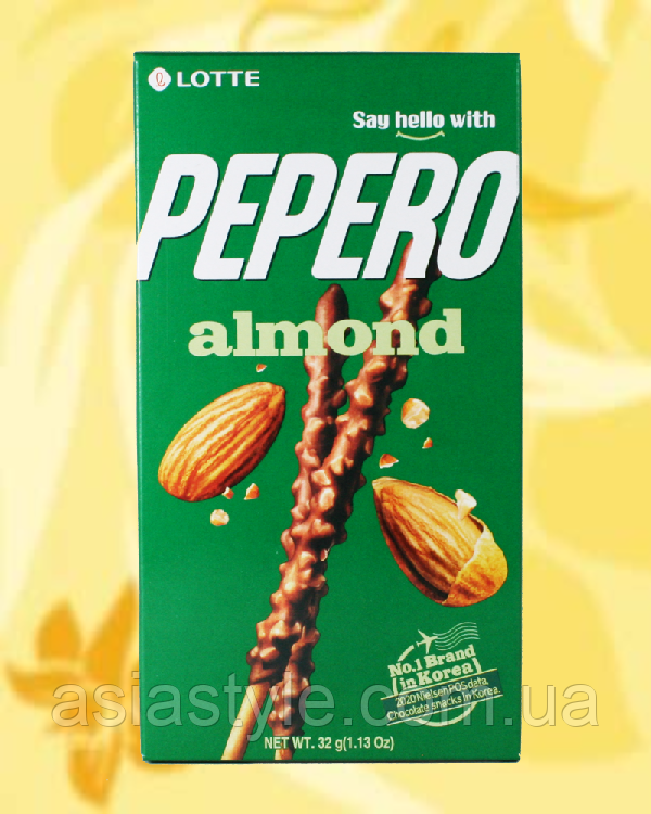 Соломка в шоколаді, мигдальні, Almond straws, Pepero Sticks, Lotte, 39 г, Корея, В