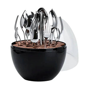 Набір столових приладів на 6 персон із нержавіючої сталі 24 штуки з підставкою Яйце Чорний HP78811