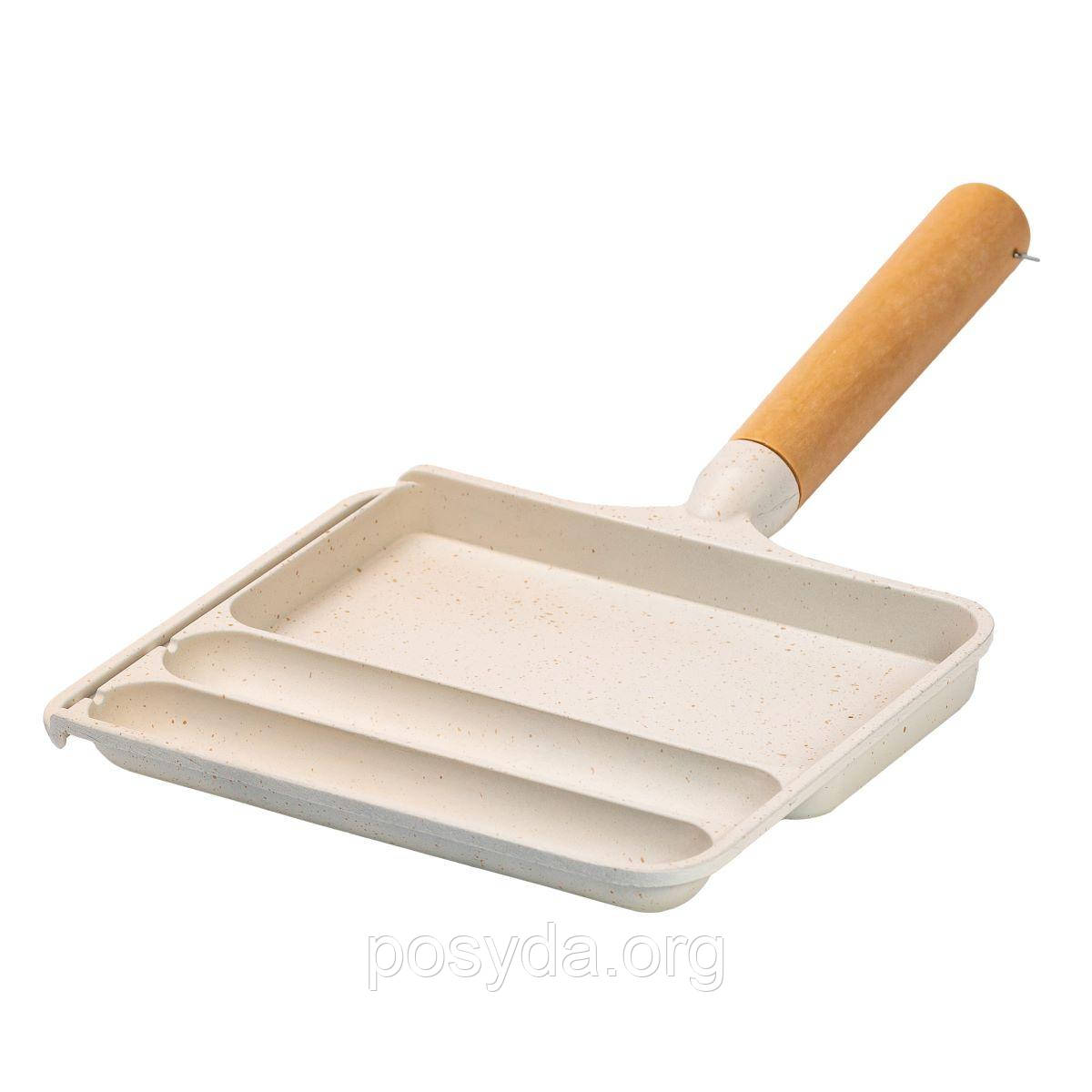 Сковорідка для сніданку на 3 секції з антипригарним покриттям 21*18,5*2 см, бежева, фото 1