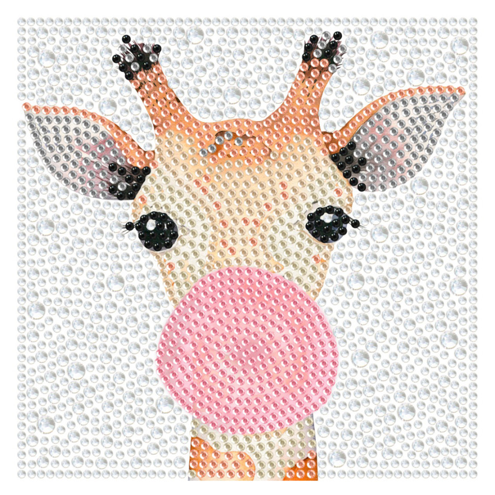 Алмазна мозаїка "Жираф бабл-гам" DM5001 з рамкою 15х15 см, фото 1