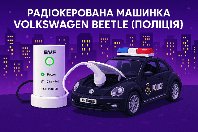 Поліцейська машинка Volkswagen Beetle на радіокеруванні із зарядною станцією, чорна, 19 см (KS-29Y/2)