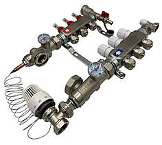 Колектор для теплої підлоги Nolf на 3 контури (нержавіюча сталь) в зборі (бічне підключення) Німеччина