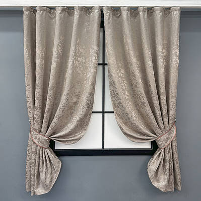 Комплект (2шт. 1,3х1,7м) готових штор, льон мармур, колекція "Pavliani VO". Колір сіро-бежевий. Код 1717ш 35-0343