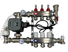 Колектор для теплої підлоги Nolf на 3 контури в зборі (нержавіюча сталь) з частотним насосом (бічне підкл) Німеччина