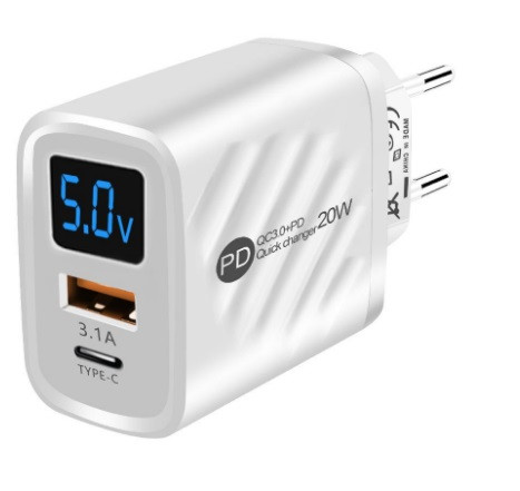 Зарядний пристрій USB PD Швидка зарядка 20 Вт Тип C Адаптер зарядки телефону з цифровим дисплеєм