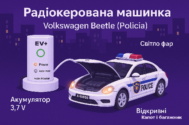 Поліцейська машинка Volkswagen Beetle на радіокеруванні із зарядною станцією, біла, 19 см (KS-29Y/1)