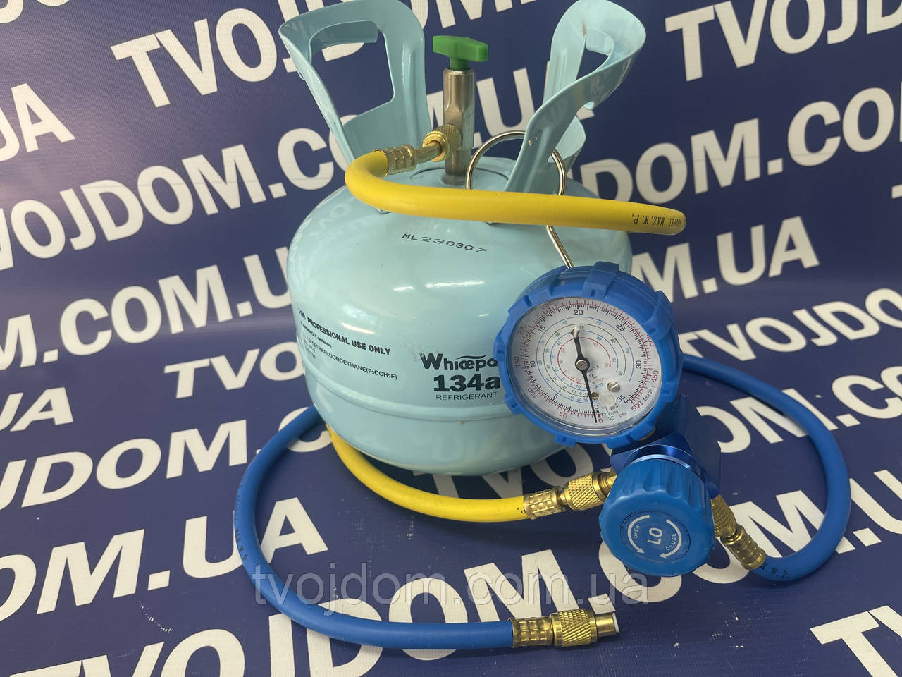 Комплект для заправки автокондиціонерів (фреон R-134a (3.4кг.),шланги 2шт.,манометр)