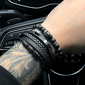 Браслет чоловічий шкіряний METAL COLOR: BORN  чорний 17-19 см (довжина 21 см)