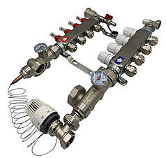 Колектор для теплої підлоги Nolf на 4 контури (нержавіюча сталь) в зборі (бічне підключення) Німеччина