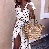Ніжне літнє жіноче плаття довжини міді в горох на запах (Норма), фото 5