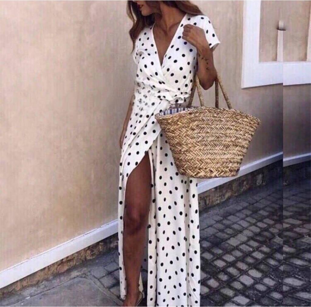 Жіноча сукня максі на запах у горох (Норма), фото 1