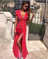 Ніжне літнє жіноче плаття довжини міді в горох на запах (Норма), фото 9