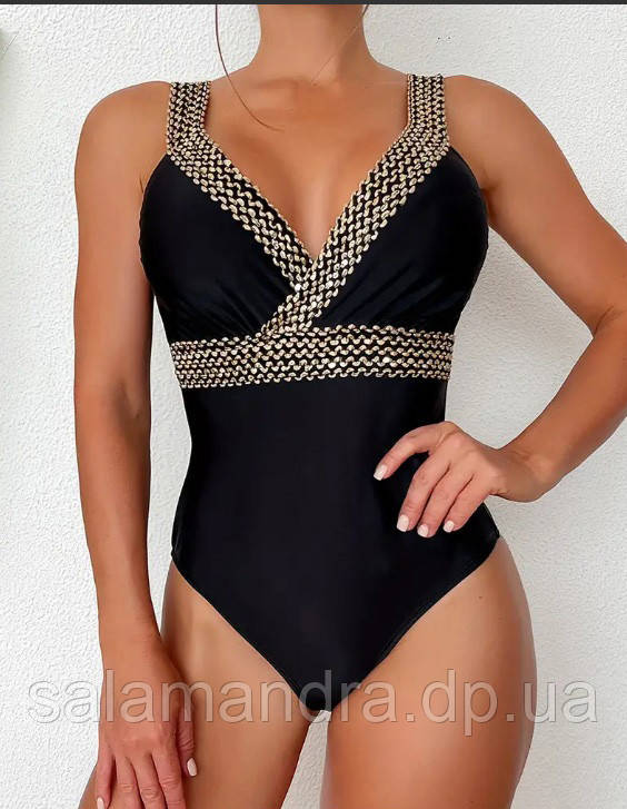 Купальник ошатний, жіночий цілісний чорний L (48-50 р), фото 1